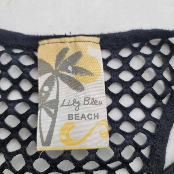 LILY BLEU BEACH Black Stretchy Fishnet Racer Tank Mini Dress Sleveless Sz S - Picture 2 of 11